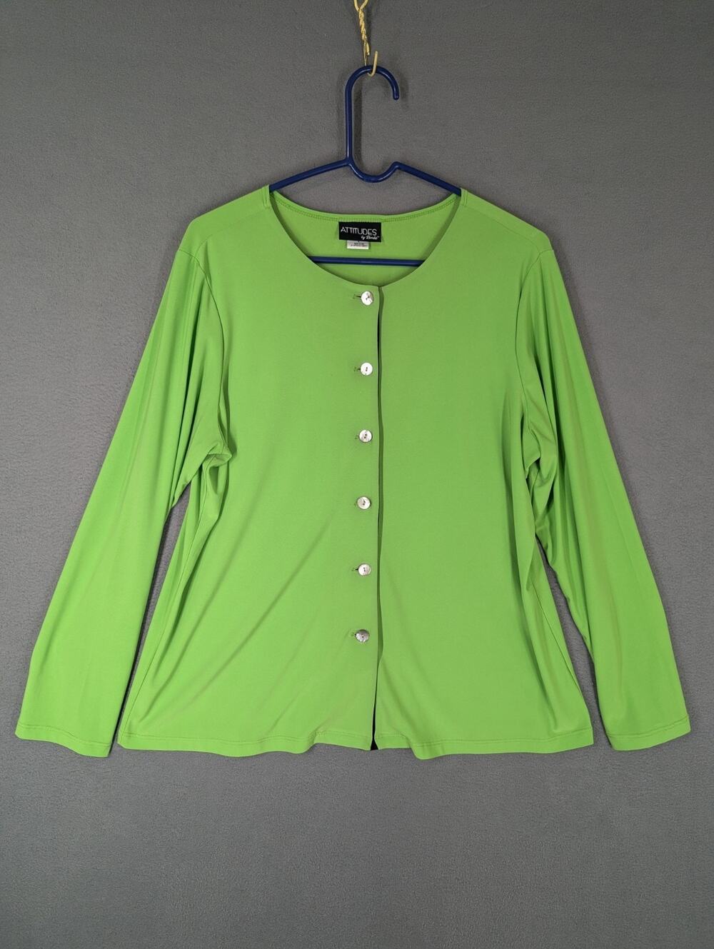 Attitudes by Renee Blouse Womens Large Lime Green Abalone Buttons Vintage